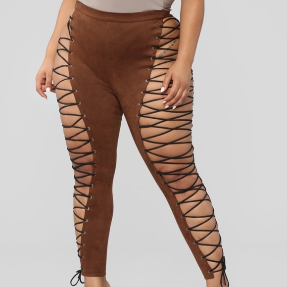 Fashion Nova Pants - FASHION NOVA Round 'Em Up Lace Up Pants - Brown